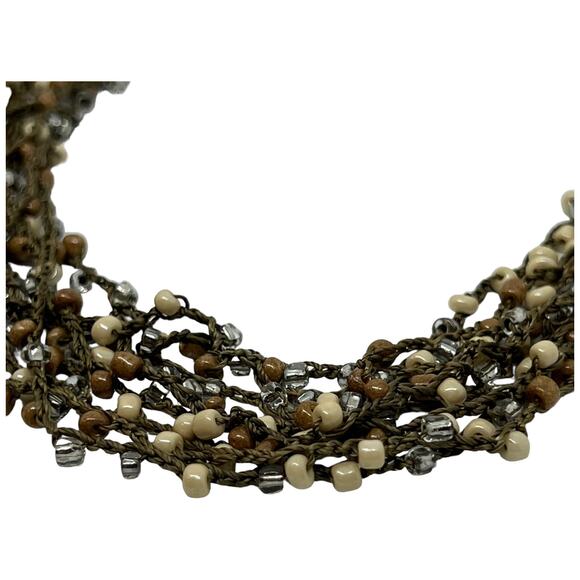 Multi Strand Beaded Choker Necklace Crochet Wire Cream Pearl Crystal Boho 23" - Picture 3 of 6